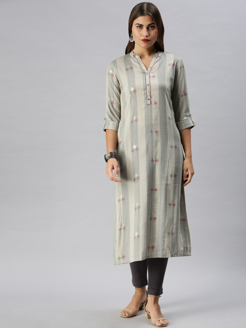 

Soch Women Grey Striped Straight Kurta