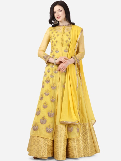 

Stylee LIFESTYLE Yellow Art Silk Semi-Stitched Dress Material