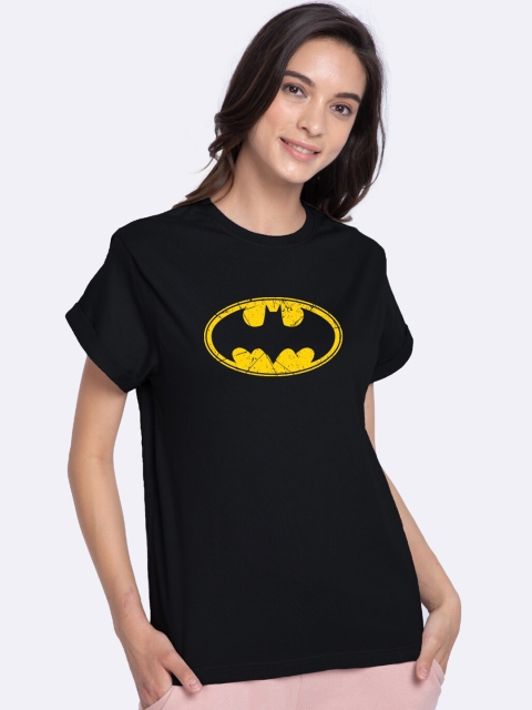 

Bewakoof Women Black Batman Printed Round Neck Cotton T-shirt