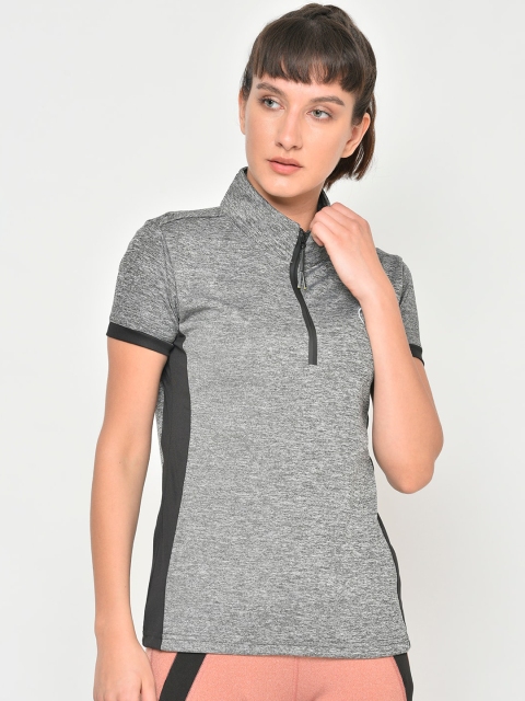 

Chkokko Women Grey Melange High Neck Training or Gym T-shirt