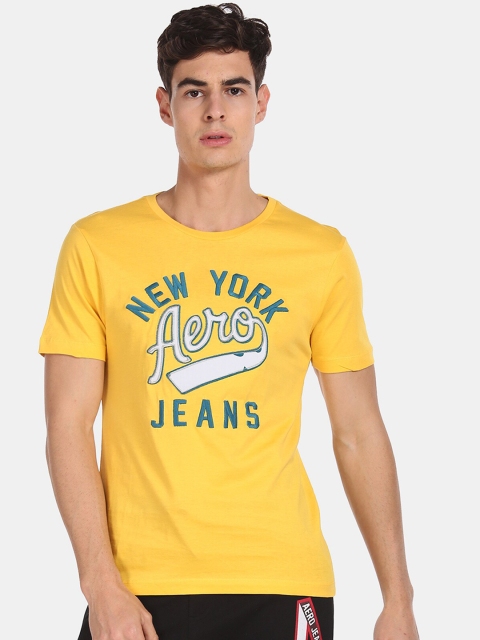 

Aeropostale Men Yellow Printed Round Neck Pure Cotton T-shirt
