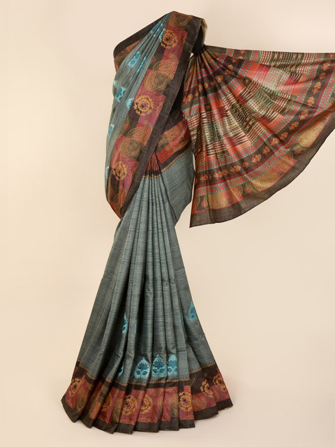 

Pothys Blue Printed Jute Cotton Saree