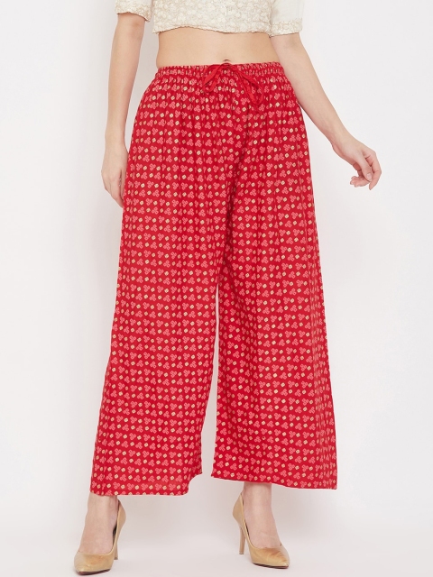 

Clora Creation Women Red & Pink Printed Wide Leg Palazzos