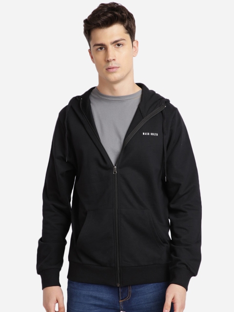 

MASH UNLIMITED Men Black Solid Hooded Sweatshirt