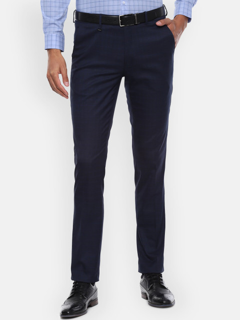 

Van Heusen Men Navy Blue Slim Fit Solid Formal Trousers