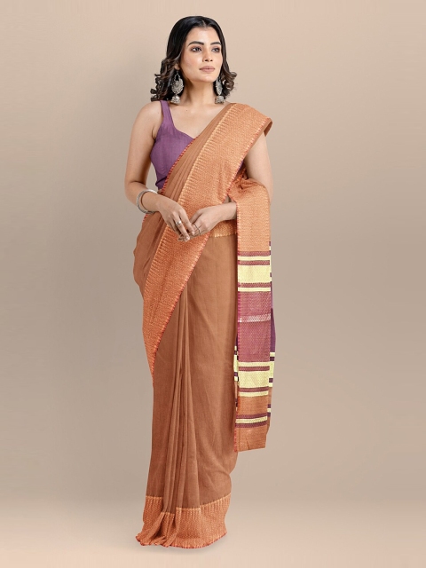 

BharatSthali Rust Silk Cotton Solid Mangalagiri Saree