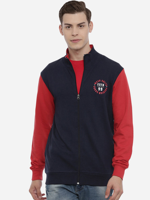 

MASH UNLIMITED Men Navy Blue & Red Solid Sweatshirt