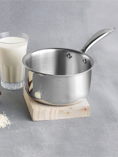 

Vinod Silver-Toned Platinum Triply Induction Friendly Stainless Steel Milk Pan