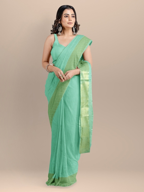 

BharatSthali Green Silk Cotton Solid Mangalagiri Saree