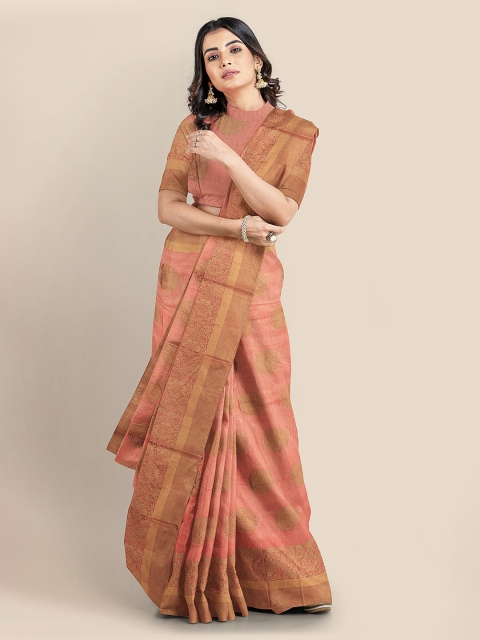 

KLM Fashion Mall Peach-Coloured Silk Blend Woven Design Banarasi Saree