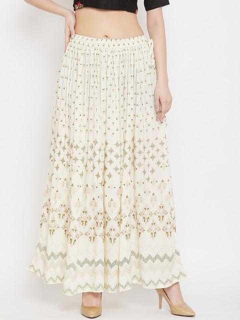 

Clora Creation Women Cream-Colored & Brown Printed Flared Maxi Skirt