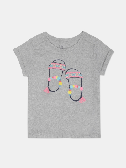 

GAP Girls Grey & Pink Graphic Printed Bubble Tee Top