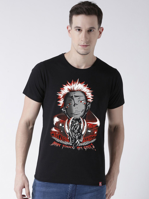 

ComicSense.xyz Men Black Printed Round Neck Cotton T-shirt