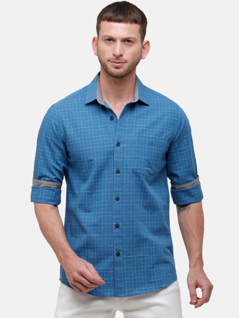 

CAVALLO by Linen Club Men Blue & White Regular Fit Checked Casual Shirt