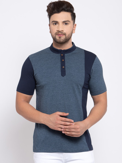 

Kalt Men Blue Colourblocked Henley Neck T-shirt