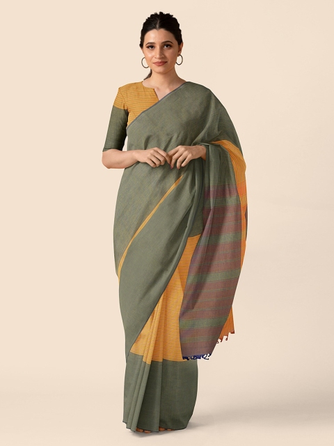 

Taneira Yellow & Green Pure Cotton Colourblocked Chettinad Saree