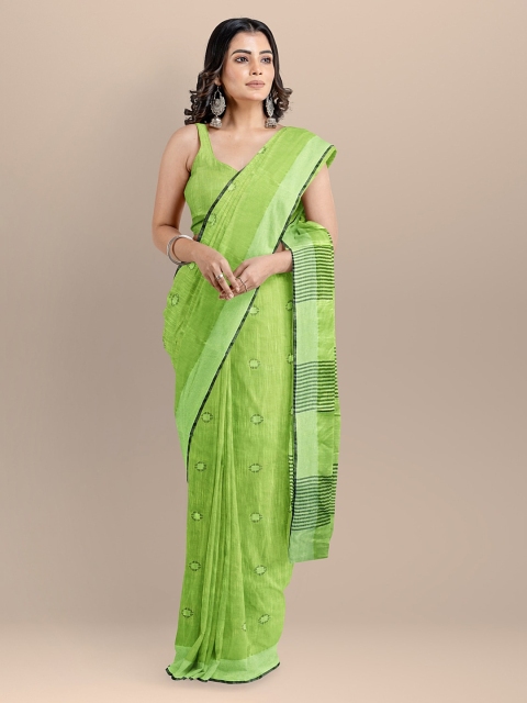 

BharatSthali Green Pure Cotton Woven Design Taant Handloom Saree