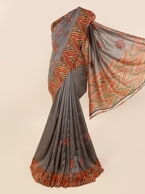 

Pothys Grey & Brown Cotton Blend Woven Design Chanderi Saree