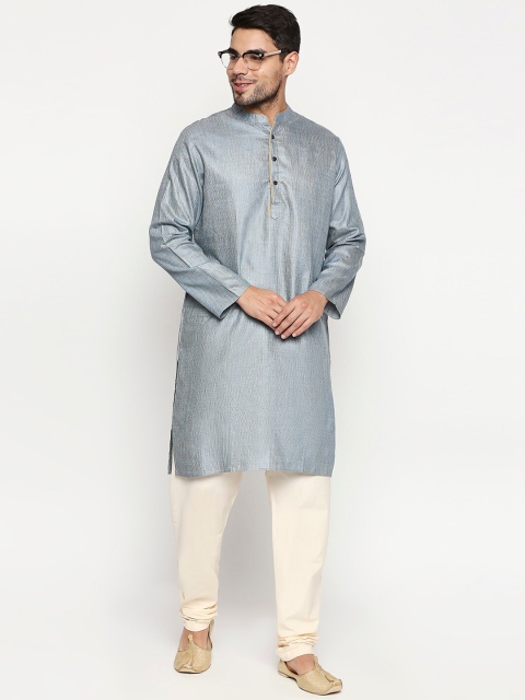 

Vivids India Men Blue Mandarin Collar Straight Kurta