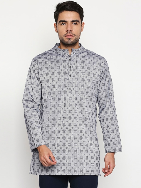 

Vivids India Men Grey Geometric Printed Kurta