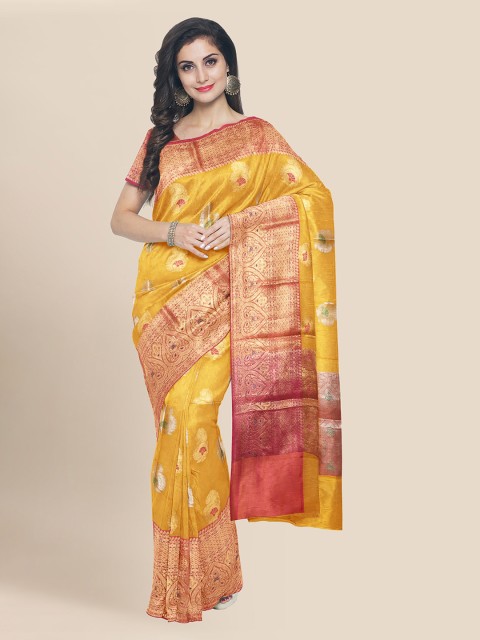

KLM Fashion Mall Yellow Silk Blend Woven Design Banarasi Saree