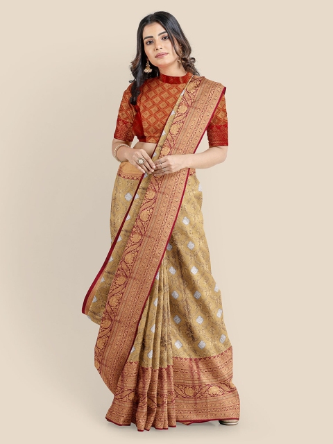 

KLM Fashion Mall Gold-Toned Silk Blend Woven Design Banarasi Saree