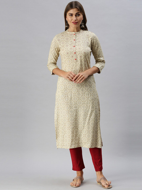 

Soch Women Cream-Coloured Embroidered Thread Work Kurta