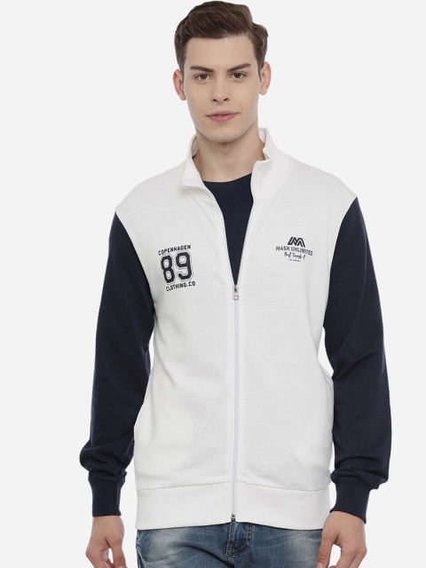 

MASH UNLIMITED Men White & Navy Blue Printed Sweatshirt