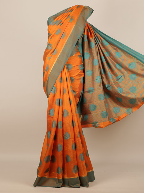 

Pothys Orange Woven Design Jute Silk Saree