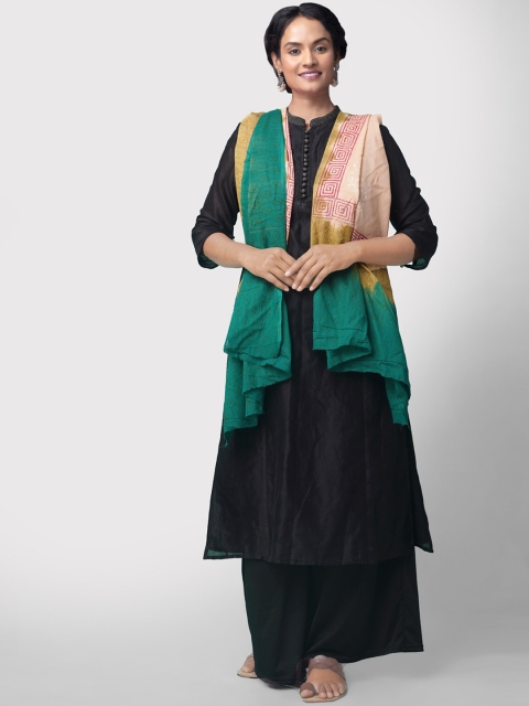 

Unnati Silks Peach-Coloured & Green Printed Dupatta
