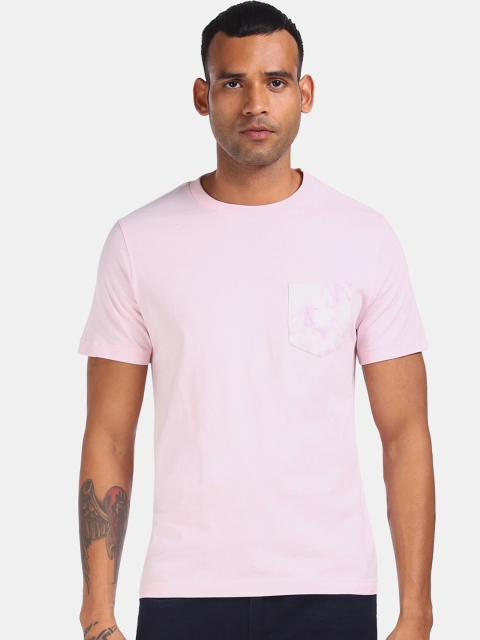 

Aeropostale Men Pink Solid Round Neck Cotton Pure Cotton T-shirt