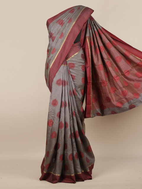 

Pothys Grey & Maroon Jute Silk Woven Design Saree