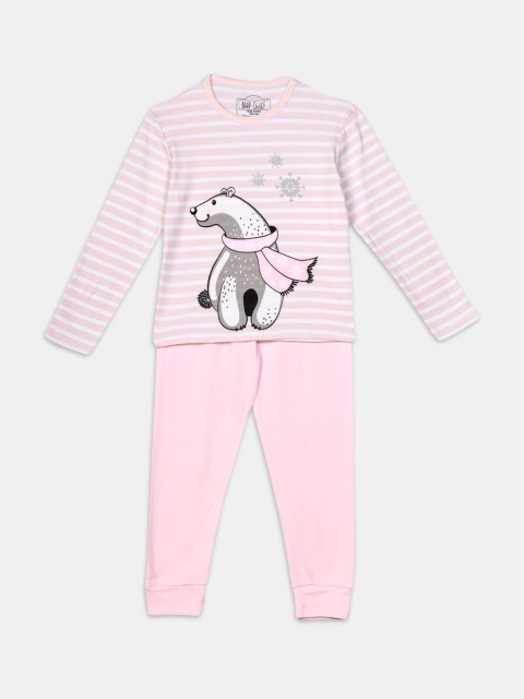 

Nap Chief Girls Pink & White Striped Cotton Night Suit