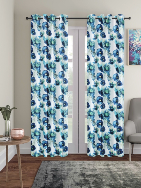 

Home Sizzler White & Blue Set of 2 Printed Long Door Curtains