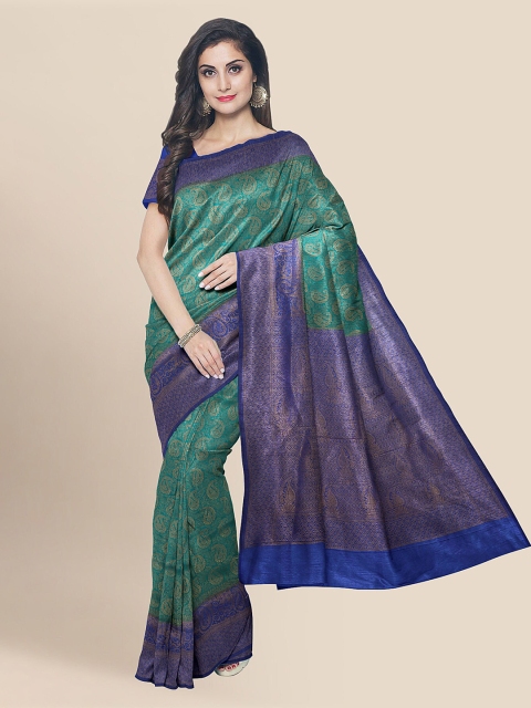 

KLM Fashion Mall Sea Green Silk Blend Woven Design Banarasi Saree