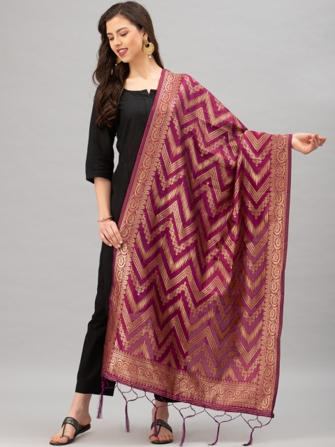 

Satrani Purple & Gold-Toned Woven Design Dupatta