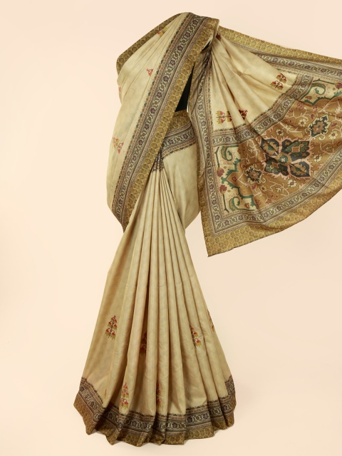 

Pothys Cream-Coloured Embroidered Jute Cotton Saree