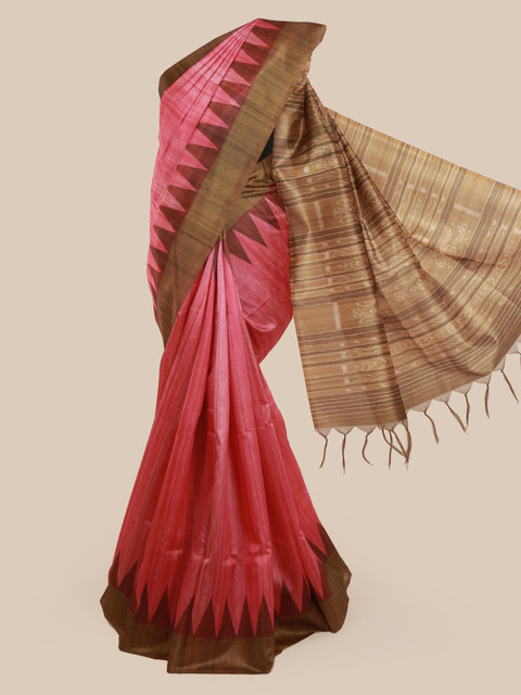

Pothys Pink Solid Jute Silk Saree