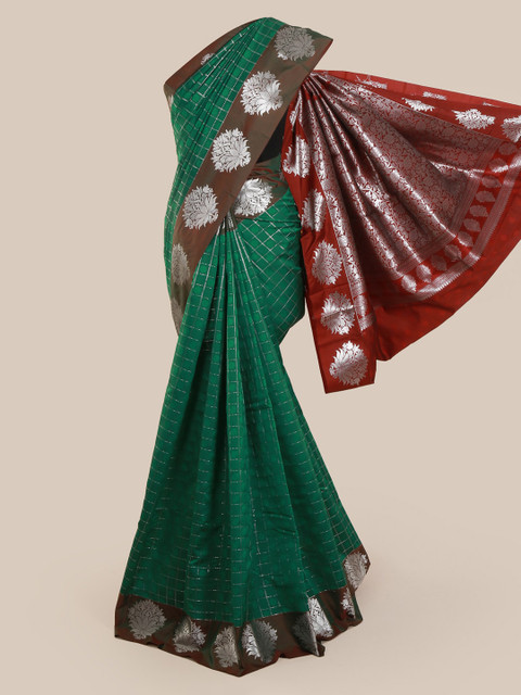 

Pothys Green & Silver-Toned Art Silk Checked Saree