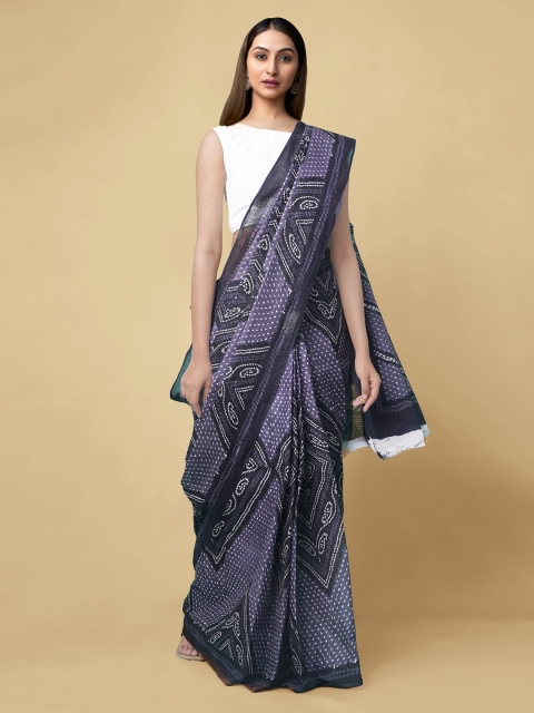

Unnati Silks Violet & Black Pure Cotton Printed Bandhani Saree