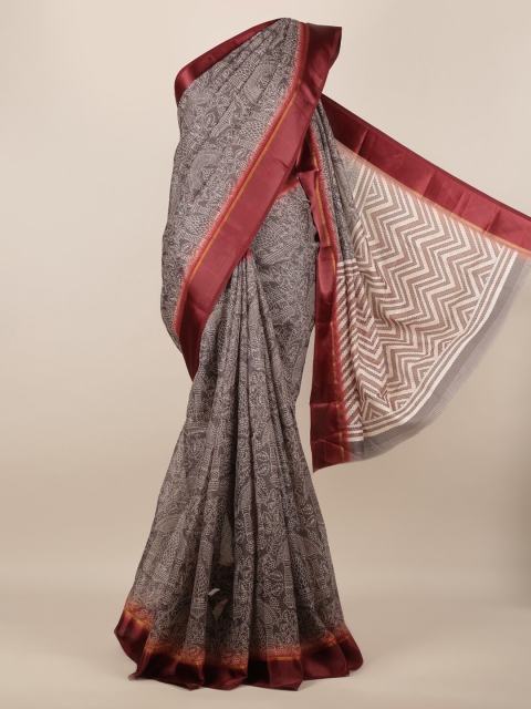 

Pothys Brown Printed Jute Silk Saree