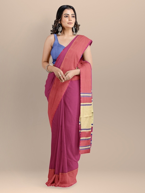 

BharatSthali Purple Silk Cotton Solid Mangalagiri Saree