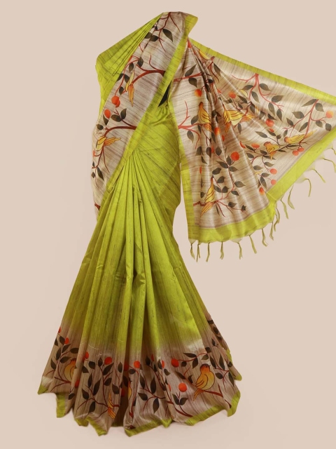 

Pothys Green Solid Jute Silk Saree