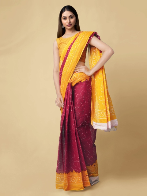 

Unnati Silks Red Pure Cotton Printed Bandhani Saree