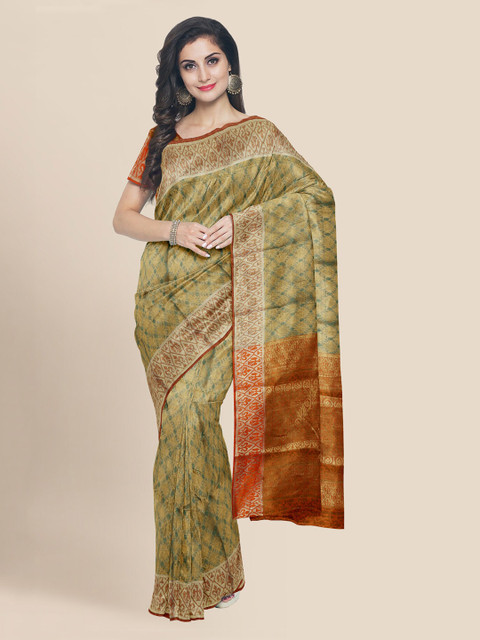 

KLM Fashion Mall Green & Blue Silk Blend Woven Design Banarasi Saree
