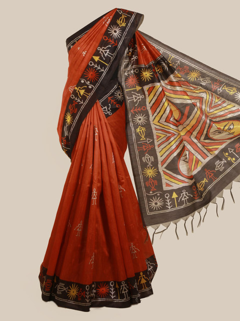 

Pothys Red Printed Jute Silk Saree