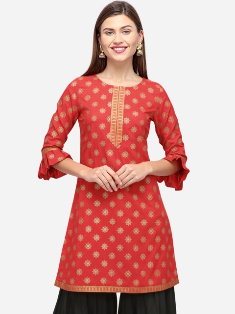 

Sanisa Women Red Ethnic Motifs Printed Crepe Kurta