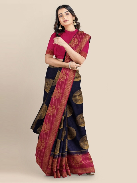 

KLM Fashion Mall Navy Blue Silk Blend Woven Design Banarasi Saree