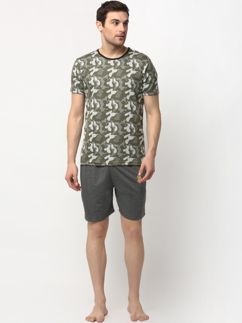 

VIMAL JONNEY Men Olive Green & Grey Printed Night suit