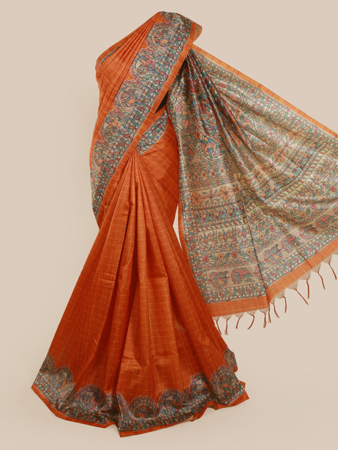 

Pothys Orange Woven Design Jute Silk Saree